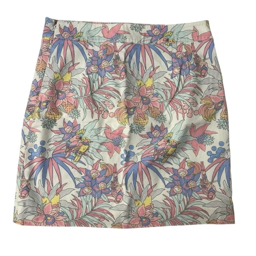 Talbots Pastel Tropical Parrot Print A-line mini skirt. Size 6